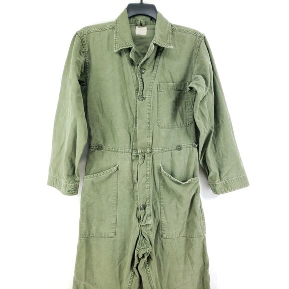 Vintage Green Mens Medium Cotton Twill Coveralls With Button Closure - Picture 3 of 11